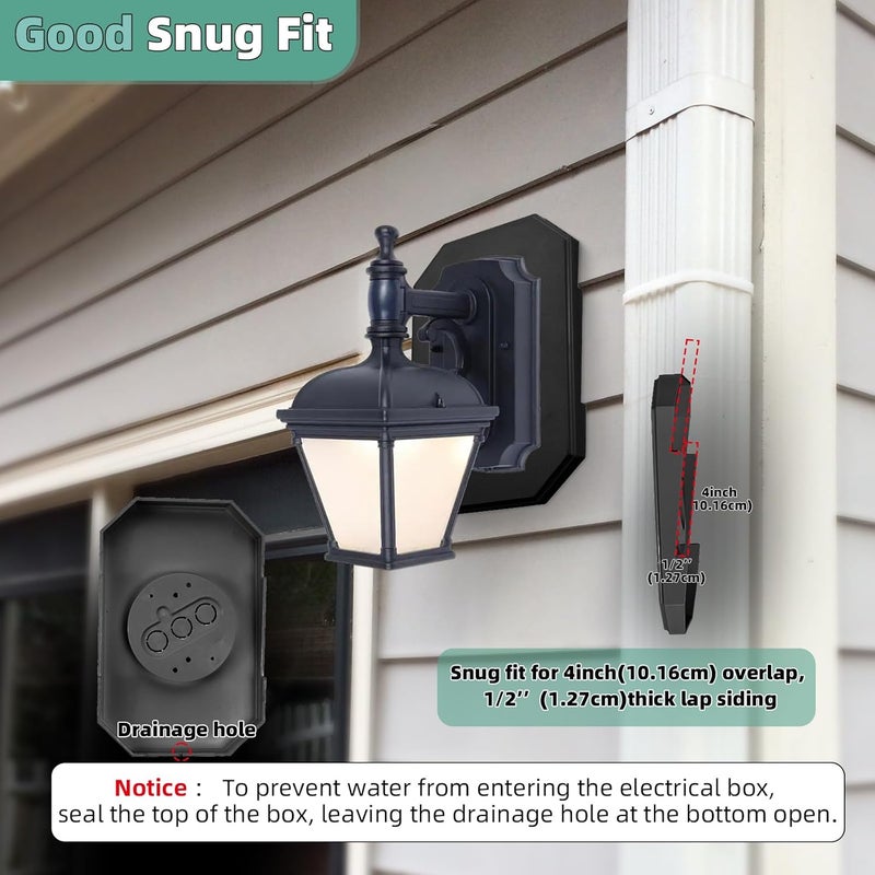 MINSN PTY Vinyl Siding Mounting Blocks, Perfect Fit Built-in Electrical Box Outdoor Light Mounting Block, 8141DBL Siding Mounting Plate for 1/2 inch Lap Double and 4 inch Siding, Black 1 Pack, Large - Image 2